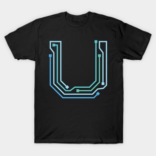 Alphabet U Circuit Typography Design T-Shirt